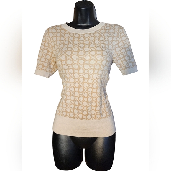 ☆Guess G Signature Logo Short Sleeve Tan/ Beige Sweater☆ - Picture 1 of 2